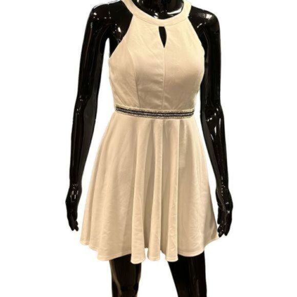 Emerald Sundae white halter top dress w/black & white rhinestones around waist s - Picture 2 of 12